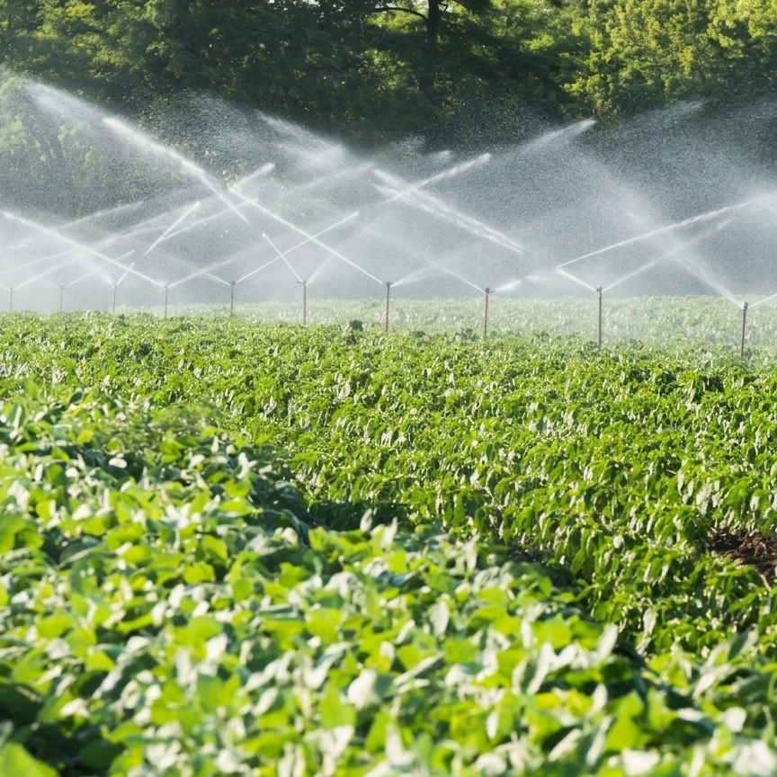 Working farm field under active irrigation